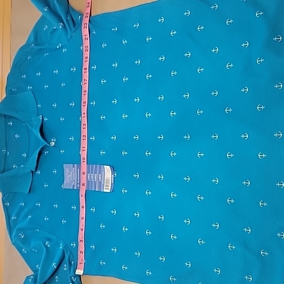 Tackle & Tides Size L Bright Blue with White Anchor Pattern Polo Style Shirt NEW - Picture 5 of 10